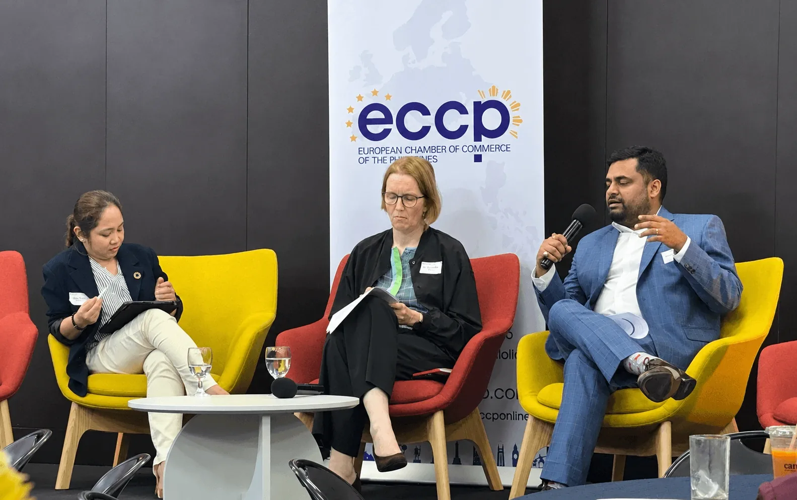 Shaurya Ritwik speaking on a panel at the European Chamber of Commerce of the Philippines